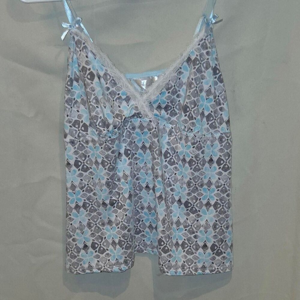 Y2K Lace-Trimmed Printed Cami - Size Large delicate  softgirl dollette pin up - Picture 2 of 7